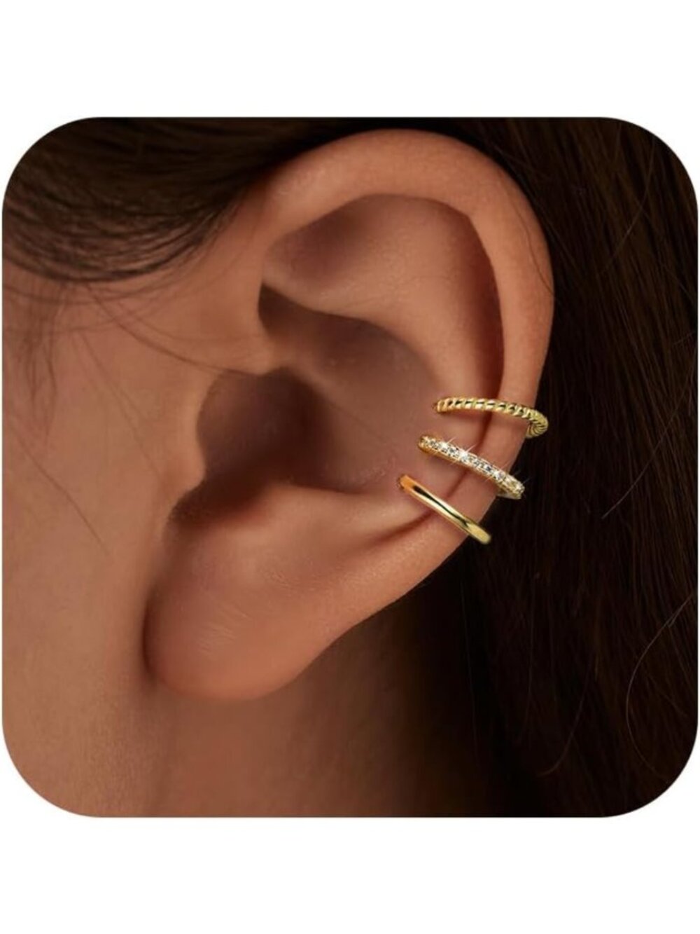 Stylish 3-Piece Non-Piercing Ear Cuffs in 925 Sterling Silver for Women